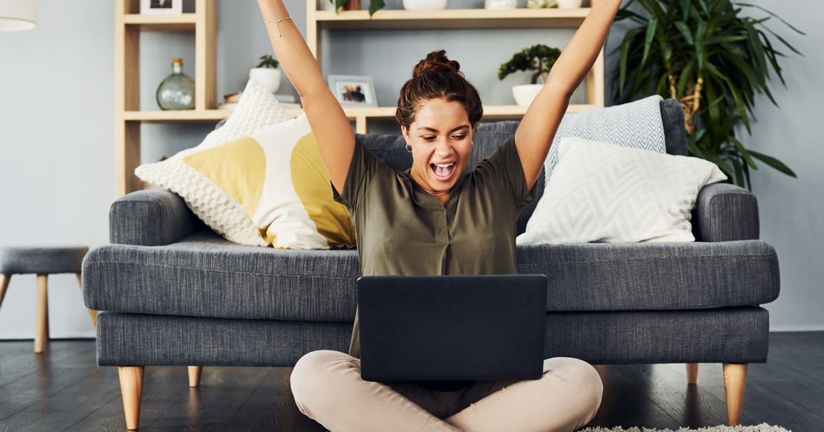 A candidate is shown celebrating a new job offer